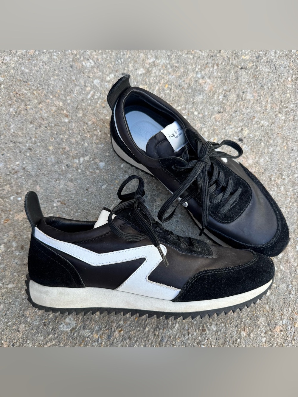 Rag & Bone Retro Runner Suede Shoes 37 Women US 7 Lace Up Black Sneaker Walking